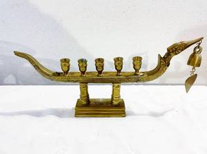 Vintage Asian Cast Brass Dragon Figural Candleholder With Chime - Great Condition
