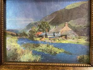 Unusual &amp Small Antique Wood Framed Metallic Picture - Great Condition
