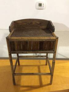 Vintage Bamboo, Wood &amp Wicker Telephone Stand Table - Great Vintage Condition