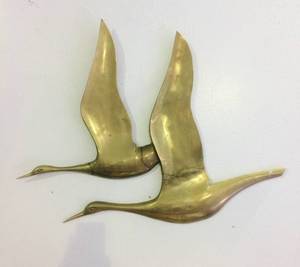 MCM Vintage Large&nbspGatco Set Solid Brass Flying GeeseDucks - Good Condition - Brass Needs Polishing