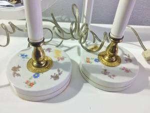 Lot Of 2 Porcelain Floral Vintage Boudoir Table Lamps - Old Sticker Residue Needs To Be Removed