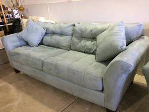Custom Made Jackson Furniture Sky Blueish Grey Microsuede Sofa With Cushions - Great Condition