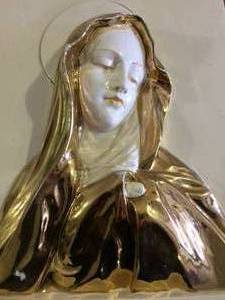 Vintage Made In Italy Numbered Gold Porcelain Madonna Christian Wall Decor&nbsp - Great Condition&nbsp A little Sticker residue in front..