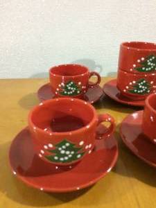 Waechtersbach Christmas Tree Germany Coffee Tea Cup Teacup &amp Saucer 7 Cups &amp 6 Saucers - Excellent Condition