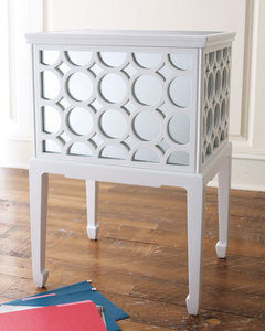 WOW MSRP $1800 High Quality &amp Style Horchow Exclusive White Mirrored Circles Filing Cabinet Box Stand With Chinese Chippendale Legs &amp Black Felt Lining - Excellent Condition Currently Sold Out Online