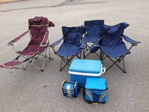 4-Folding Camp Chairs With Assorted Coolers