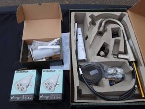 Brizo Benuto Faucet & Soap Pump, 2-Speakman Shower Heads