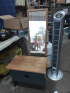 Mirror, Bench, Floor Fan