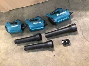 Lot of 3 Makita XBU03SM1 18V LXT Li-Ion Brushless Cordless Blower Tool only plus 1 Battery - no charger all in good condition