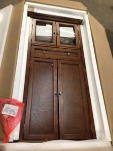 25 4-Door Tall Cabinet Furniture Sequoia Brown Storage Organizer Wood Decor see pictures