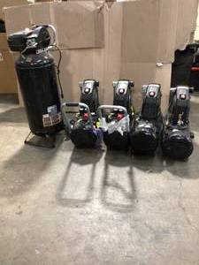 Lot of 5 Husky Air Compressors 2 in working condition 3 for Parts or repair customer returns see pictures