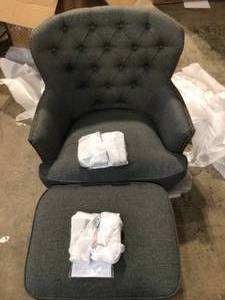Noble House Tafton Grey Fabric Tufted Club Chair and Ottoman Set not used customer return see pictures