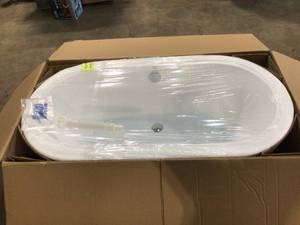 AKDY 59 in. Acrylic Double Ended Flatbottom Non-Whirlpool Bathtub in Glossy White not used see pictures