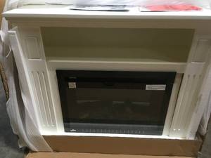 Napoleon 31 in. Freestanding Electric Fireplace TV Stand with Entertainment Center in White SMALL damaged see pictures