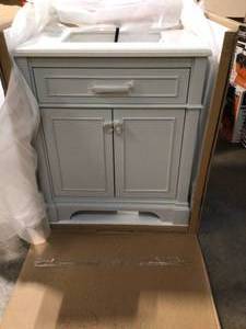 lot 3 image: Melpark 30 in. W x 22 in. D Bath Vanity in Dove Grey with Cultured Marble Vanity Top in White with White Sink by Home Decorators Collection Customer Return See pictues