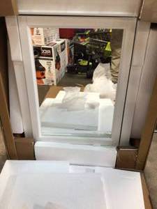 lot 10 image: Naples 25 in. W x 31 in. H x 8 in. D Framed Surface-Mount Bathroom Medicine Cabinet in White open box customer return  see pictures