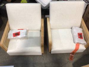 lot 12 image: Lot of 2 - Jayden Creation Delphine Linen Natural Legs Cane Accent Arm Chair not used open box see pictures