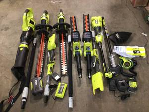 Lot of assorted Ryobi Cordless Outdoor Tools various models all in good working condition used open box customer returns see picturs