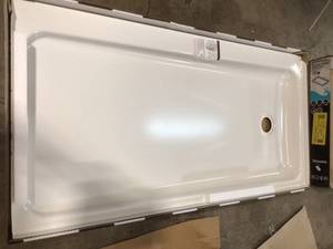 ShowerCast 60 in. x 30 in. Single Threshold Shower Pan in White with Left Drain damaged see pictures