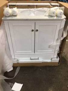 lot 18 image: Melissa 30.5 in. W x 22 in. D Bath Vanity in Grain White with Marble Vanity Top in Carrara White with White Basin by Unbranded Vanity Top Damaged Customer Returns See Pictures