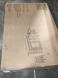 lot 19 image: Petra 3-Piece White Kitchen Island with 2-Stools by Dorel Living Customer Returns See Pictures