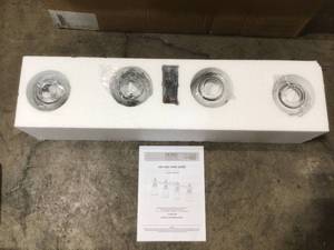 lot 32 image: Knollwood 4-Light Brushed Nickel Vanity Light with Clear Glass Shades by Home Decorators Collection Customer Returns See Pictures