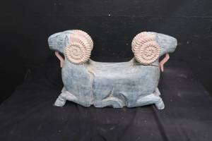 lot 13 image: WOODEN STATUE OF 2 RAMS