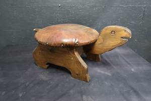 lot 18 image: VINTAGE HANDMADE WOODEN TURTLE STOOL