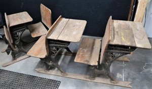 lot 26 image: ANTIQUE SCHOOL DESKS