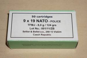 50 Sellier & Bellot 9 x 19 Czech Police 124 Gr TFMJ Ammo