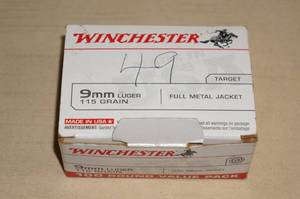 49 Winchester 9mm Luger 115 Gr FMJ Ammo