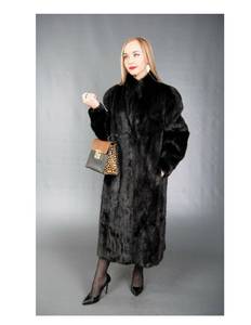 lot 1 image: Ladies Full Length Fully Let Out Dark Ranch Mink Fur Coat - DYED