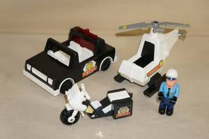 lot 44 image: Vintage Fisher Price Little People Police Man with Vehicles