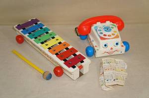 lot 50 image: Vintage Fisher Price Phone and Xylophone Toys