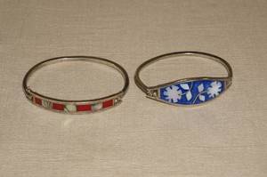 lot 17 image: 2 Silver Tone Bracelets with Inlay