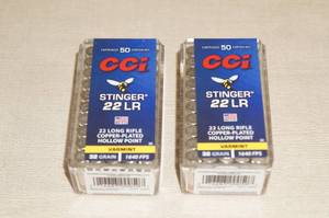 lot 107 image: 100 CCI Stinger .22 LR 32 Gr HP Ammo