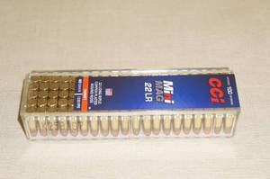 lot 105 image: 100 CCI Mini Mag .22 LR 40 Gr RN Ammo
