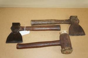 lot 205 image: 2 Vintage Hatchets and a Mallet