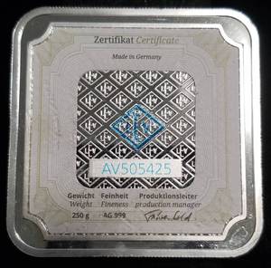 LARGE SIZE GEIGER 250 gram (8 OZ) .999 FINE SILVER CHUNK