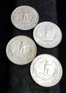 GROUP OF 4 WASHINGTON SILVER QUARTERS 90% SILVER