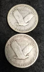2 STANDING LIBERTY SILVER QUARTERS 1928 1929