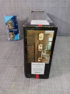 Single Cylinder Lifetime Polished Brass Door Handleset with Alcott Door Knob Featuring SmartKey Security by Baldwin & schlage door knob  -not used - SEE PICTURES