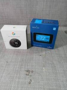 Emerson Sensi Touch Wi-Fi Smart Thermostat with Touchscreen Color Display, C-Wire Required & Nest Learning Thermostat 3rd Gen in Mirror Black by Google- slightly used - not tested - SEE PICTURES