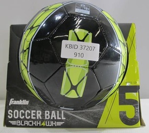 lot 910 image: Franklin Blackhawk Youth Soccer Ball Size 5 Black Yellow