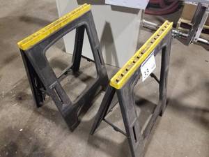 lot 33 image: Lot of (2) Folding Plastic Sawhorses