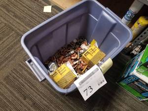 lot 73 image: Copper Pipe Sections and Elbows - 34, 12 (in plastic tote)
