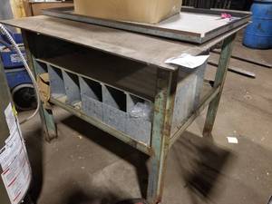 lot 99 image: Metal Assembly Table with Parts Bin Storage
