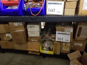 lot 161 image: Furnace Parts - Pressure Switches, Capacitors (in box, on shelf)