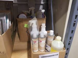 lot 229 image: Paint & Cleaners - Touch Up Paint, Stewart Hall Sealmaster, Cool Gel Heat Barrier Spray, Adhesive Remover, Lubricating Oil, Condensor Renewer, Misc. (in 2 boxes)