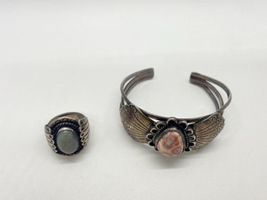 lot 2 image: Set Signed Native American Sterling Silver Bracelet & Ring T. Feigal